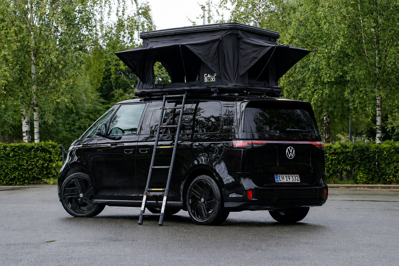 VW ID Buzz camping setup – camper box og tagtelte