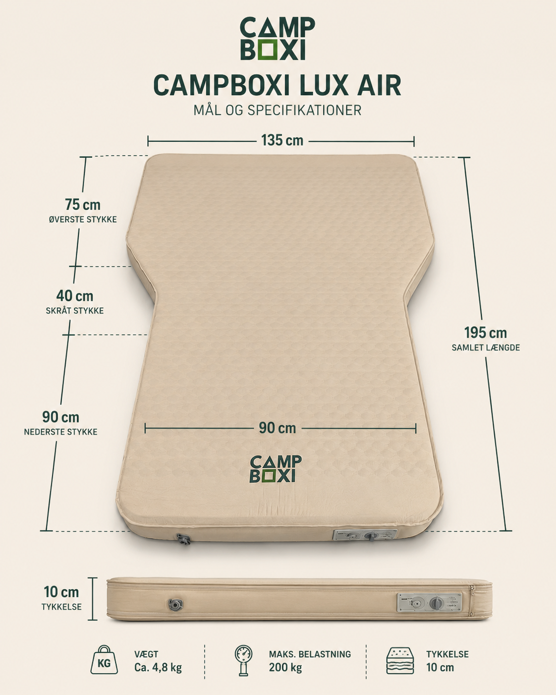 CampBoxi LUX Air - Luksus selvoppustelig bilmadras med integreret pumpe