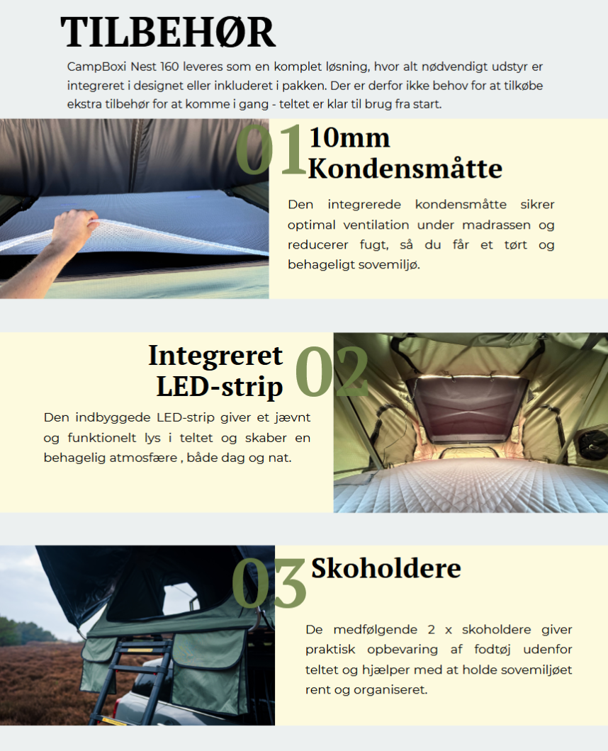 CampBoxi Nest 160 tagtelt - Alt-i-ét tagtelt | Hydraulisk åbning | Integrerede vinduesstænger
